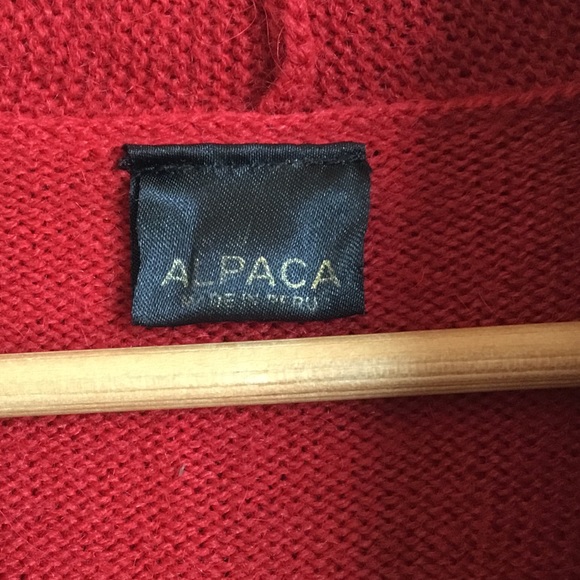 Peruvian Alpaca Red Wool Zipper Hooded Cardigan - Picture 10 of 10